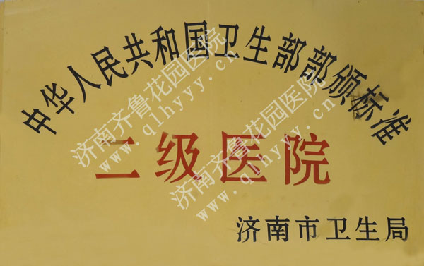 济南市卫生局颁发中华人民共和国卫生部部颁标准二级医院