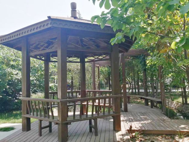 可在后花园凉亭休息，享受丝丝清凉